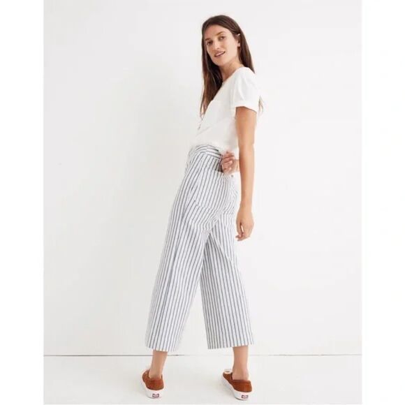 Madewell Emmett Wide-Leg Crop Pants in Stripe: Button-Front Edition, Size 25 - Picture 2 of 11